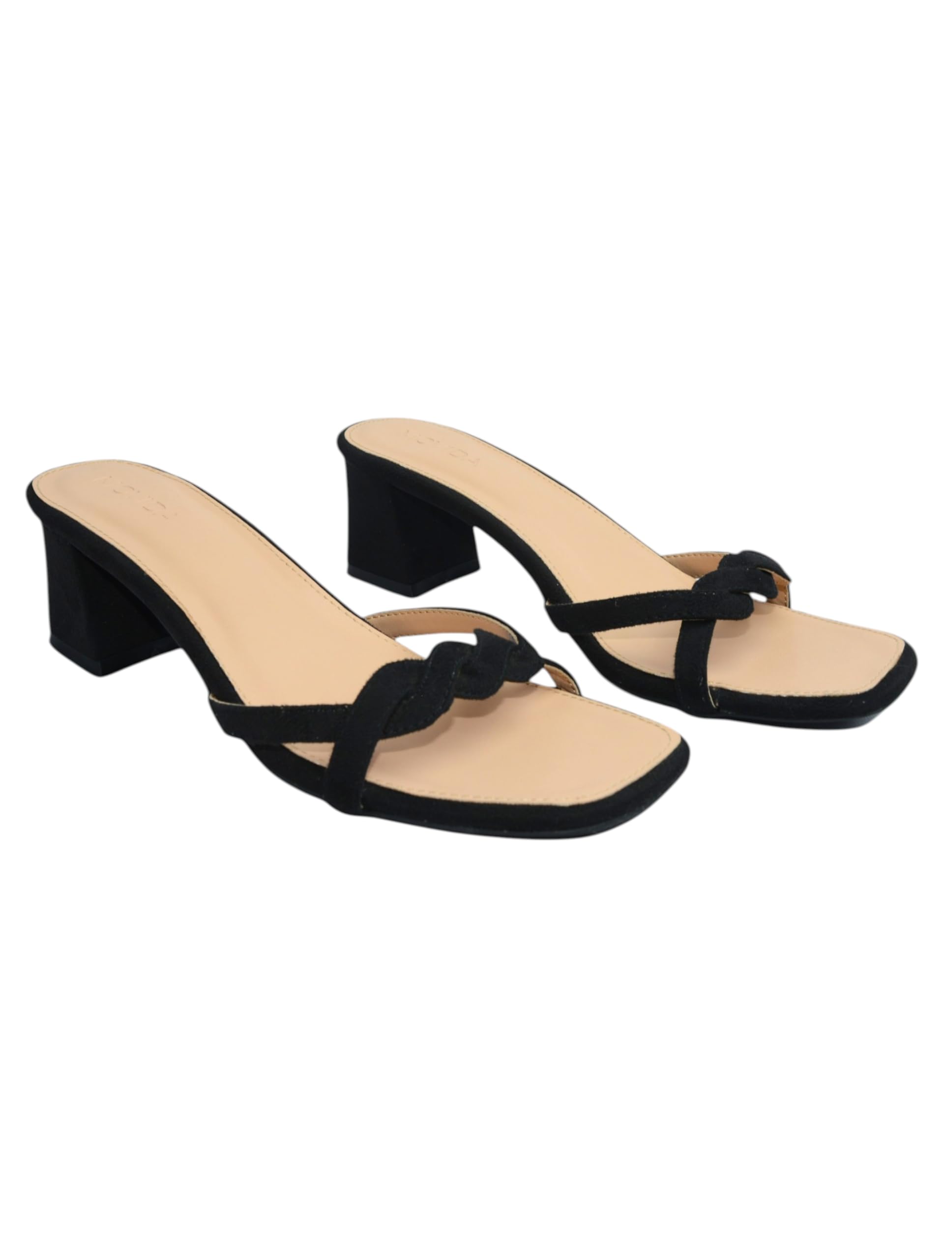 Women Black Suede Slide Sandals with Knot Strap | Square Toe Block Heel Slip-On Mules | Stylish Sandals for Women-image-11