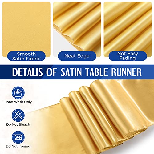 Image of Breling 8 Pack Navy Blue and Gold Disposable Plastic Tablecloths and Satin Table Runner Set, 54 x 108 Inch Tablecloth, 12 x 108 Inch Table Runners for Wedding Graduation Birthday Baby Shower New Year