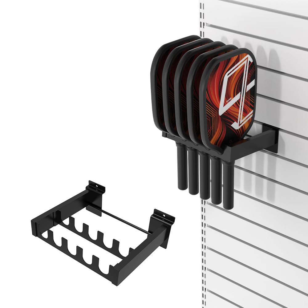 Swift Courser Balck Pickleball Paddle Rack Hold 5 Paddles, Pickleball Paddle Vertical Rack, Sports Shop Paddle Display Hanger, Slatwall Accessories (Front Display (1 Pack), Black) (Front Display)