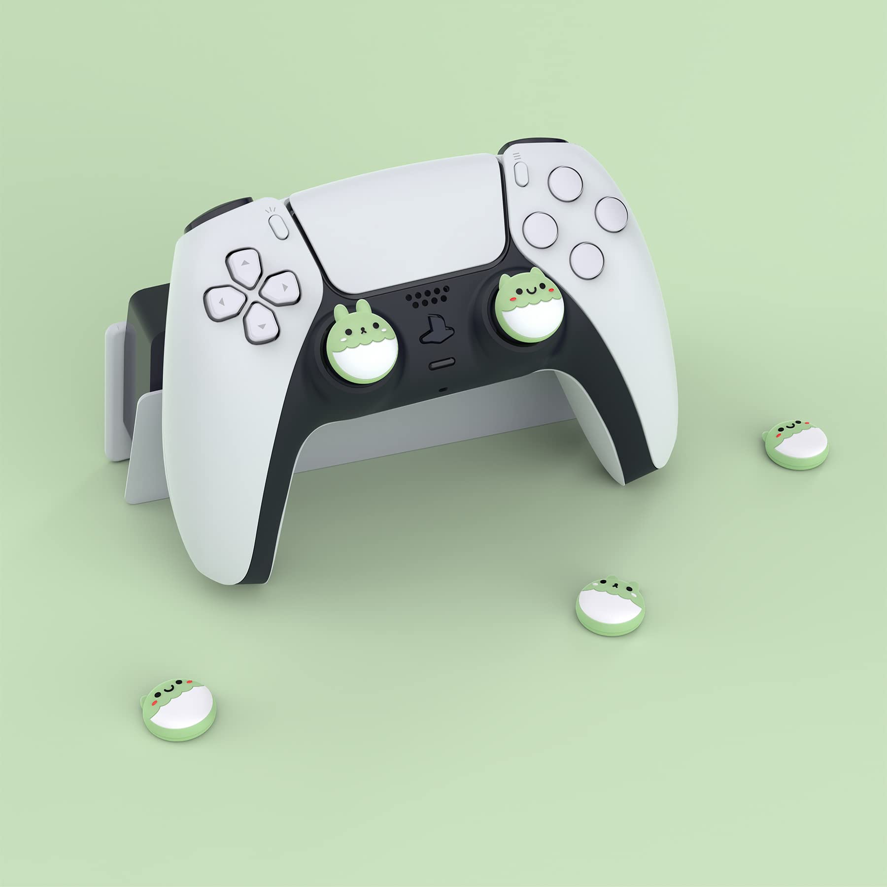 PlayVital Joystick Caps für PS5,Stick Aufsätze für PS4,Kappen für Xbox Series X&S,Thumbstick Zubehör für Xbox One,Analog Stick Kappen für Switch Pro Controller-Kaninchen & Eichhörnchen(Matcha-Grün) - 5
