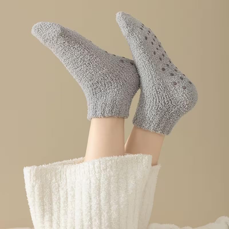 AARUX Winter Warm Fleece Slipper Socks for Women – Ultra‑Soft Fuzzy Cozy with Non‑Slip Grips, Plush Indoor Lounge Socks, Thick Thermal Home Socks for Cold Weather 1 PAIR (MULTICOLOR) - Image 7 thumbnail