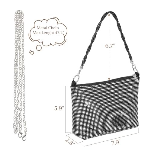 Image of Rhinestone Clutch Purse for Women, Sparkly Hobo Bag Glitter Shoulder Bag Shiny Money Handbag for Date Party Prom