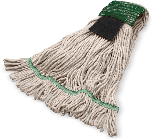 SPARTA Flo-Pac Acrylic Mop Head, Loop-Ended, Wide Band with 5" Green Band with Scrubber for Organized Cleaning, Medium, Natural