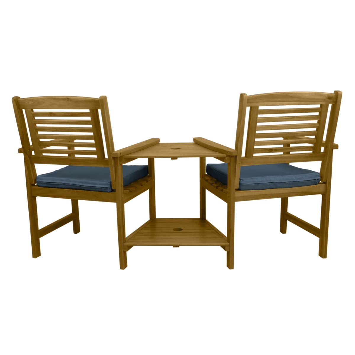 Doppel Gartenbank mit Tisch Loveseat Wetterfest 2-Sitzer Akazie Adirondack Liebessitz Sitzbank Sonnenschirmloch Ecksitz Eckbank Terrasse Balkon Gartenmöbel 320kg Kapazität Akazienholz 2 GRATIS Kissen