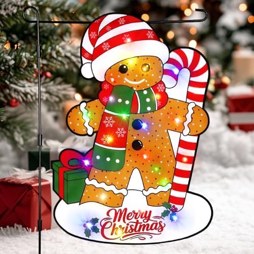 Gnome Fall Christmas Garden Flag Double Sided, Gingerbread Man Fa...