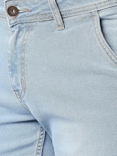 Image of HIGH STAR Men Blue Washed Mid-Rise Stretchable Denim Shorts (34)