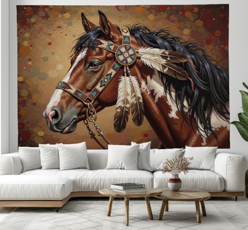 DLERFLOVR Tapisserie Murale Cheval De Fleurs Américain Tenture Murale - 100x75 cm Couverture Murales Style Amérindien Tapisseries Decoration pour Maison...