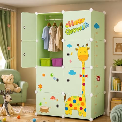 Image of Plastic Wardrobe for Kids Clothes - 8 Door Foldable Cupboard for Bedroom, Baby Clothes Storage Almirah with Doors, Collapsible Wardrobe Kids for Home (U5 Blue)