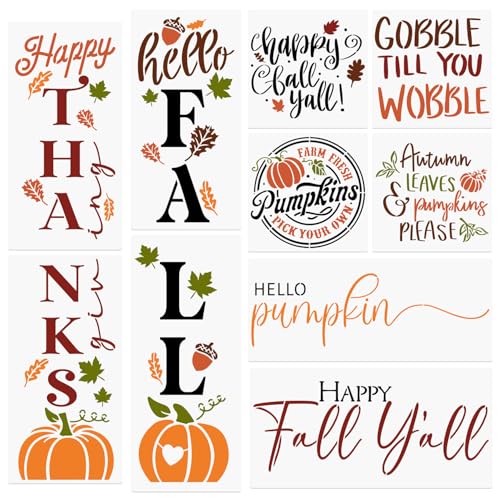 Fall Stencils for Porch Hello Fall Stencil for Painting on Wood Sign Hello Pumpkin Stencils Happy Thanksgiving DIY Templates for Door Hanger Wreath Canvas Fabrics