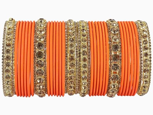 Image of NMII Non-Precious Metal Base Metal and Studded Zircon Gemstone and Matte Finish Worked Bangle set for Women /Girls