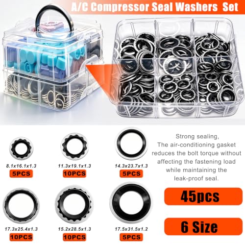 Image of Taiss 5 Set Car A /C Repair Kits,102PCS A /C Valve Core Kit+270pcs AC O-Ring Seals Kit+80pcs Valve Core Caps+45pcs A /C Compressor Seal Washers Kit+4PCS Remove Tool (501PCS)