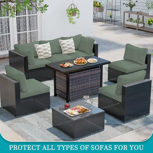 Image of 14Pcs Stretch Patio Cushion Covers,Outdoor Couch Covers Replacement,Outdoor Couch & Sofa Slipcovers,for Patio Furniture Cushion Covers,Washable Reusable Furniture Protector (Matcha Green,Cover Only)