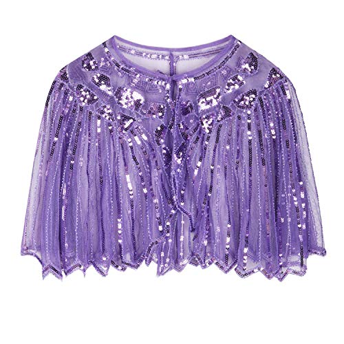 PrettyGuide Women's 1920s Shawl Beaded Sequin Deco Evening Cape Bolero Flapper Cover Up