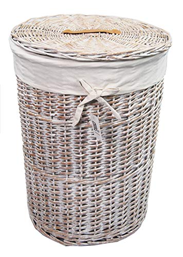 DVier D.39 H.55 Panier à Linge en Osier Blanc Rond Beige