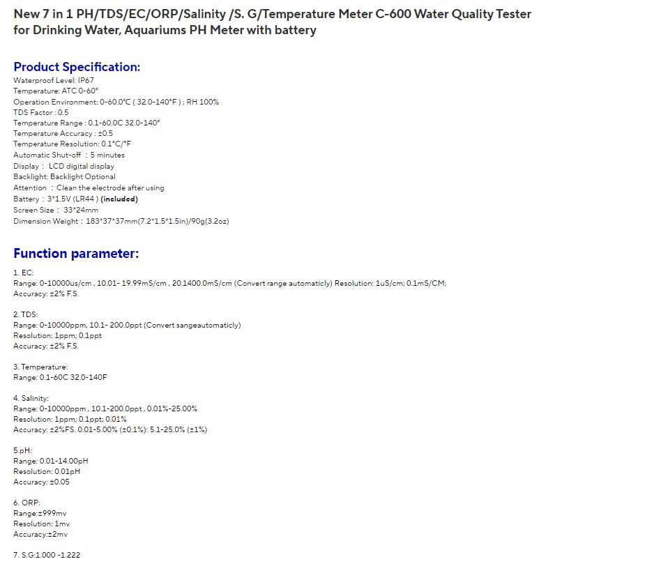 C-600 Product Specification Sheet