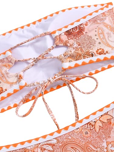 Image of ZAFUL Women Strapless Textured Bandeau Bikini 2 Piece Swimwear Cheeky Solid Lace up Bathing Suits