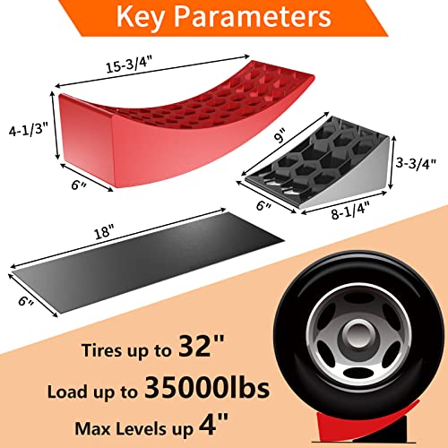 Image of OULEME RV Leveling Blocks, Camper Trailer Leveler, 2 Packs for Travel Trailer Motorhome, Include 2 Curved Leveler Ramp, 2 Chock, 2 Rubber Mat, 1 T Bubble Level, 1 Carry Bag