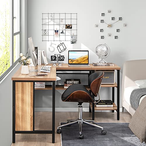 Tangkula L-Shaped Office Desk, 59 Inch Large Corner Desk, Full-Length Open Shelf & 2-Tier Side Shelves, Home Office Desk, Writing Desk Computer Workstation For Working, Studying, Gaming (Natural) #TOP4