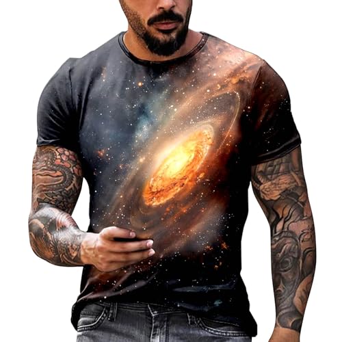 Camiseta de manga corta informal y cómoda para hombre con estampado de estrellas, marine, XL