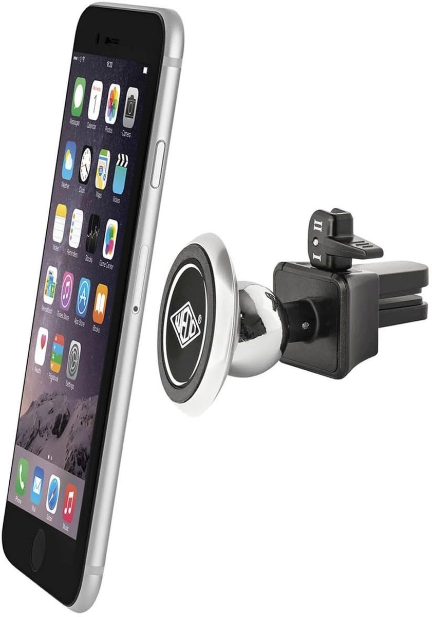 Wedo 6015054 Dock-IT Premium uchwyt magnetyczny do samochodu, uniwersalny do wszystkich smartfonów, do samochodowego otworu wentylacyjnego, przegub kulowy z metalu, gumowana wtyczka do 2-stopniowej regulacji, srebrny/czarny