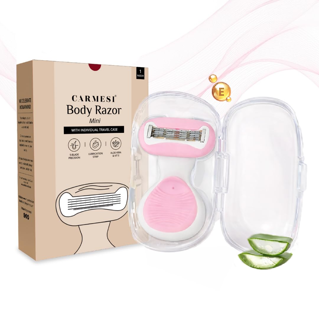 Body Razor for Women's Hair Removal |1 Pc | With Travel Case | 5-Blade Precision | Smooth & Hassle-Free Shaving on the Go | Aloe Vera & Vit E