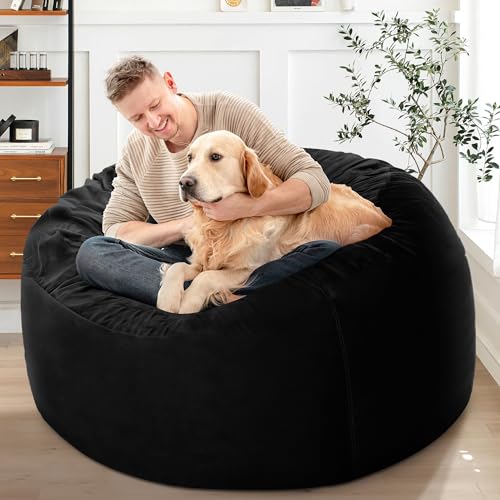 HABUTWAY Bean Bag Chair: Giant 4' Memory Foam Furniture Bean Bag Chairs for Adults with Microfiber Cover 4Ft (Black)