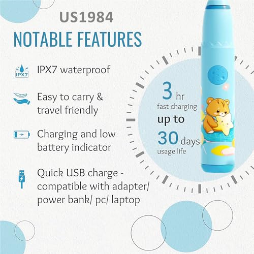 Image of Sonic Electric Toothbrush for Kids with 4 Modes, 3 Brush Heads & Rechargeable Battery, Ultra Soft Nylon Bristles, IPX7 Waterproof, Electric Power Tooth brush (Blue & Pink)