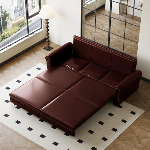 Skipity Sigmo 93.7" King Pull Out Sofa Bed, Faux Leather