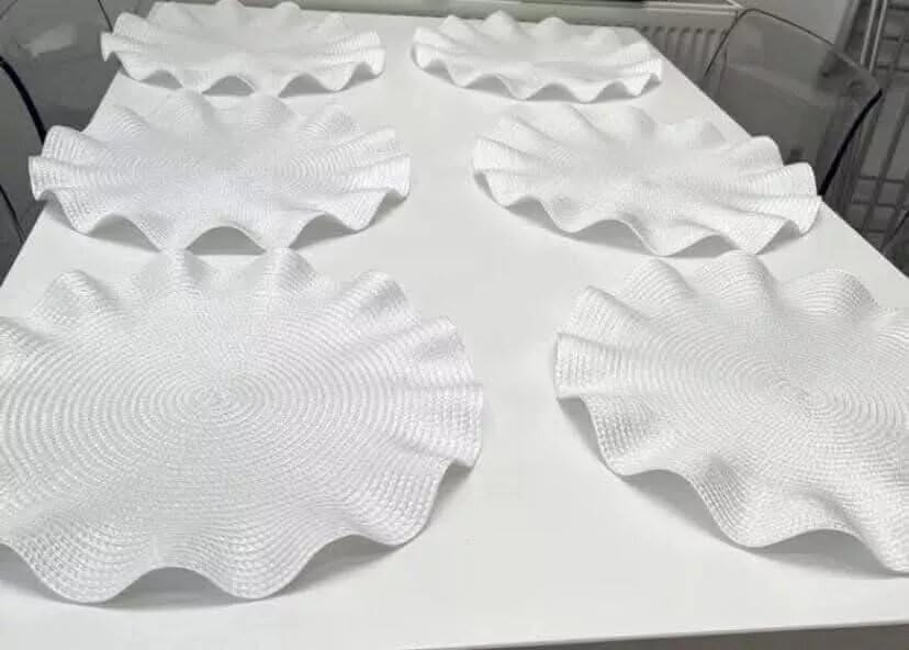 Biznest Set of 6 Round Wavy Rattan Placemat 38 cm, Durable & Stylish Table Mats for Home Dining & Décor (White)