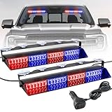ELECHOI Red/Blue 2 in 1 Police Emergency Dash Strobe Light Bar, Front/Rear 48LEDs Interior Windshield Visor Safety Flashing Warning Hazard Lights for Firefighter Law Enforcement Trucks Vehicles