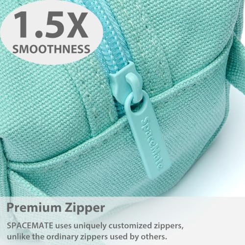 Image of SPACEMATE Pencil Case Pouch Box Bag School Supplies Girls Boys Kids, Cute Preppy Stuff Large Big Capacity Aesthetic Canvas Pen Organizer, Back to College Stationary, Light Green, Simple Style, 1200ml