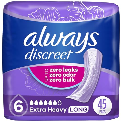 Always Discreet Adult Incontinence Pads for Women, Extra Heavy Absorbency, Long Length, Postpartum...