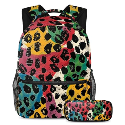 Cartable imprimé léopard aquarelle avec trousse assortie pour la rentrée des classes