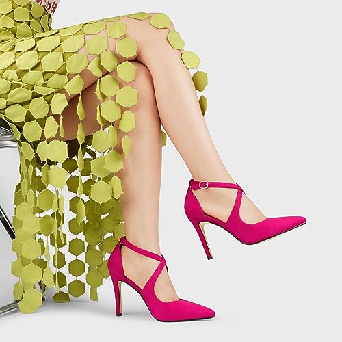 COLETER Womens 4" Pointed Toe D'Orsay Pumps Stilettos High Heel Crossed Ankle Strap Dress Shoes2