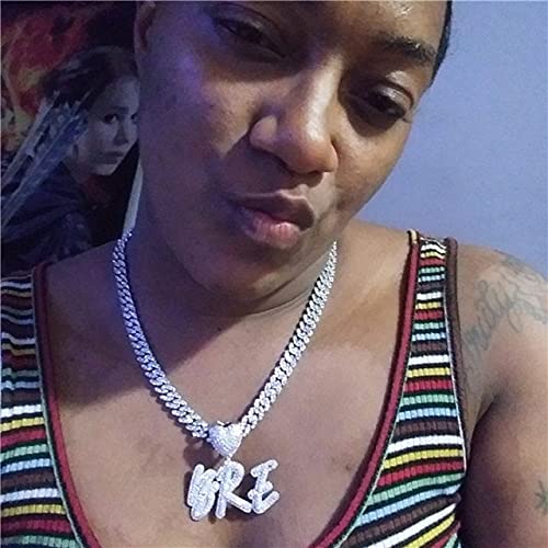 Hip Hop Custom Heart Bail Cursive Name Necklace with Cuban Or Tennis Chain Iced Out Bubble Letter Pendant Simulated Diamond Initials Chain Gifts for Her2