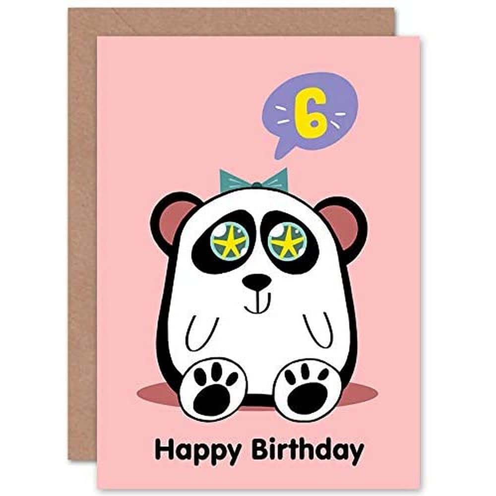 Wee Blue Coo Kawaii Panda Star Happy 6th Birthday Greeting Card With Envelope Blank Inside Premium Quality