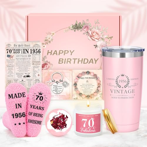 Image of 70th Birthday Gifts for Women Classy 70th Birthday Gifts for 70 Year Old Woman Cool 70 and Fabulous Gift Ideas for Mom Unique 1956 Decorations for Women 70s Accessories for Female Ladies Her