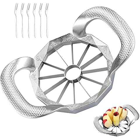Apple Slicer 12 Blades Apple Peeler Stainless Steel Apple Slicer Silver Apple Core Cutter with 6 Stainless Steel Fruit Forks Cover
