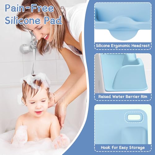 Image of Portable Hair Washing Station for Kids, Toddlers, Children, Teens, Silicone Hair Washing Basin for Sink or Bathtub, Tear-Free Shampoo Bowl with Rinser Cup, Neck Support for kids, Light Blue