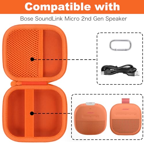 Image of for Bose New SoundLink Micro 2nd Gen Portable Bluetooth Speaker Hard Protective Case, Portable Travel Case with Carabiner (Orange) - co2CREA