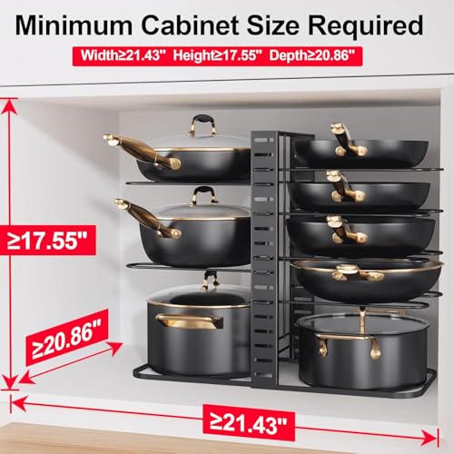 Image of 8-Tier Pots and Pans Organiser Rack for Cabinet, Adjustable Black8-Tier Pots and Pans Organizer Rack for Cabinet, Heavy Duty Adjustable Cookware Storage Holder for Pots, Pans (White)