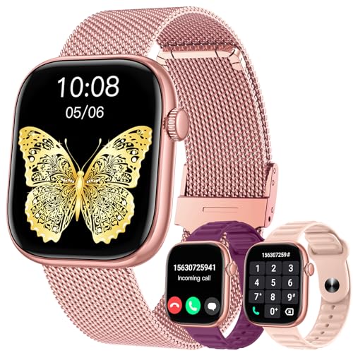 Smartwatch Damen Armbanduhr Uhr Uhren: 1,83' Eckig Touchscreen Rosa...