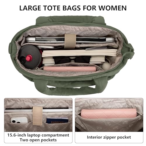 Image of Puffer Tote Bag for Women Quilted Nurse Bag Lightweight Work Bag for Teacher Travel Handbag with Multiple Pockets