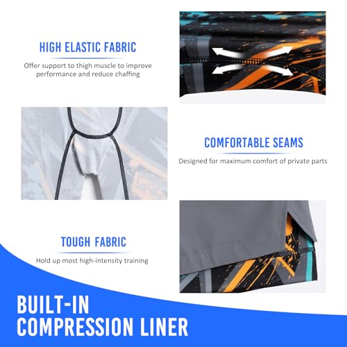 Image of maamgic Mens Workout Shorts 2 in 1 Stretch 5 inch / 7 inch Gym Shorts Running Shorts with Compression Liner Zip Pocket