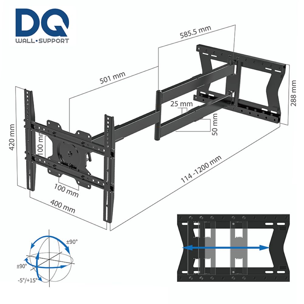 DQ Hercules Flex uchwyt ścienny do telewizora, 120 cm, odległość do 120 cm, do 40 kg, VESA maks. 400 x 400 mm