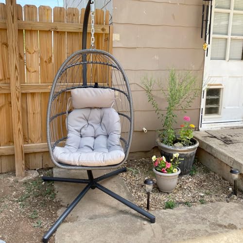 Yechen Egg Swing Chair With Stand, Rattan Wicker Hanging Egg Chair For Indoor Outdoor Bedroom Patio Hanging Basket Chair Hammock Chair With Aluminum Steel Frame thumb #3