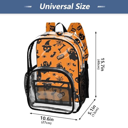 Halloween Black Ghosts Clear Bag for Women Travel Kids Girls Backpack Boys Large Plastic Approved Bag4