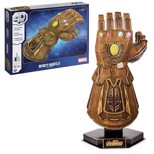 4D Build, Marvel Infinity Gauntlet 3D Puzzle Model Kit with Stand 142 Pcs | Thanos Desk Decor | Building Toys | 3D Puzzles for Adults & Teens 12+