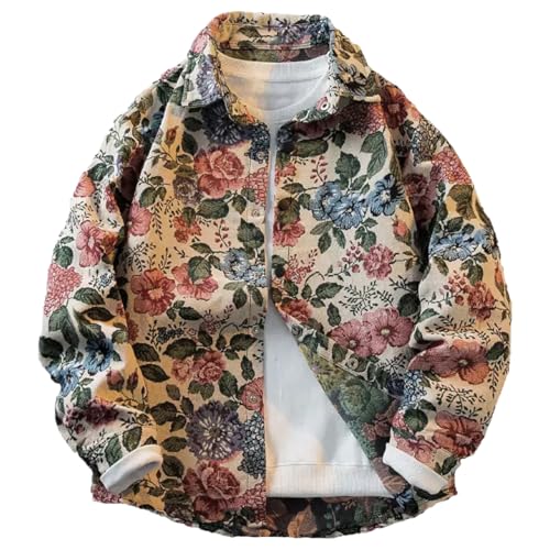 Floral Patterned Jacquard Casual Shacket Fancy Shirt Jacket Lapel Trendy Canvas Denim Coat Spring Fall Fancy Tops2