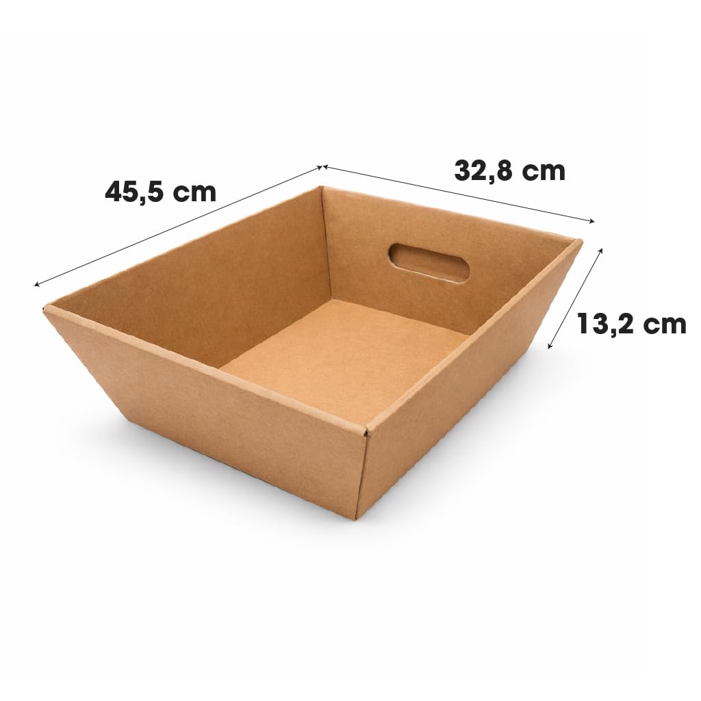 Cesta de cartón para regalo 45,5×32,8×13,2 cm – Cartón kraft reciclable – Ideal cestas gourmet grandes – Pack 15 unidades